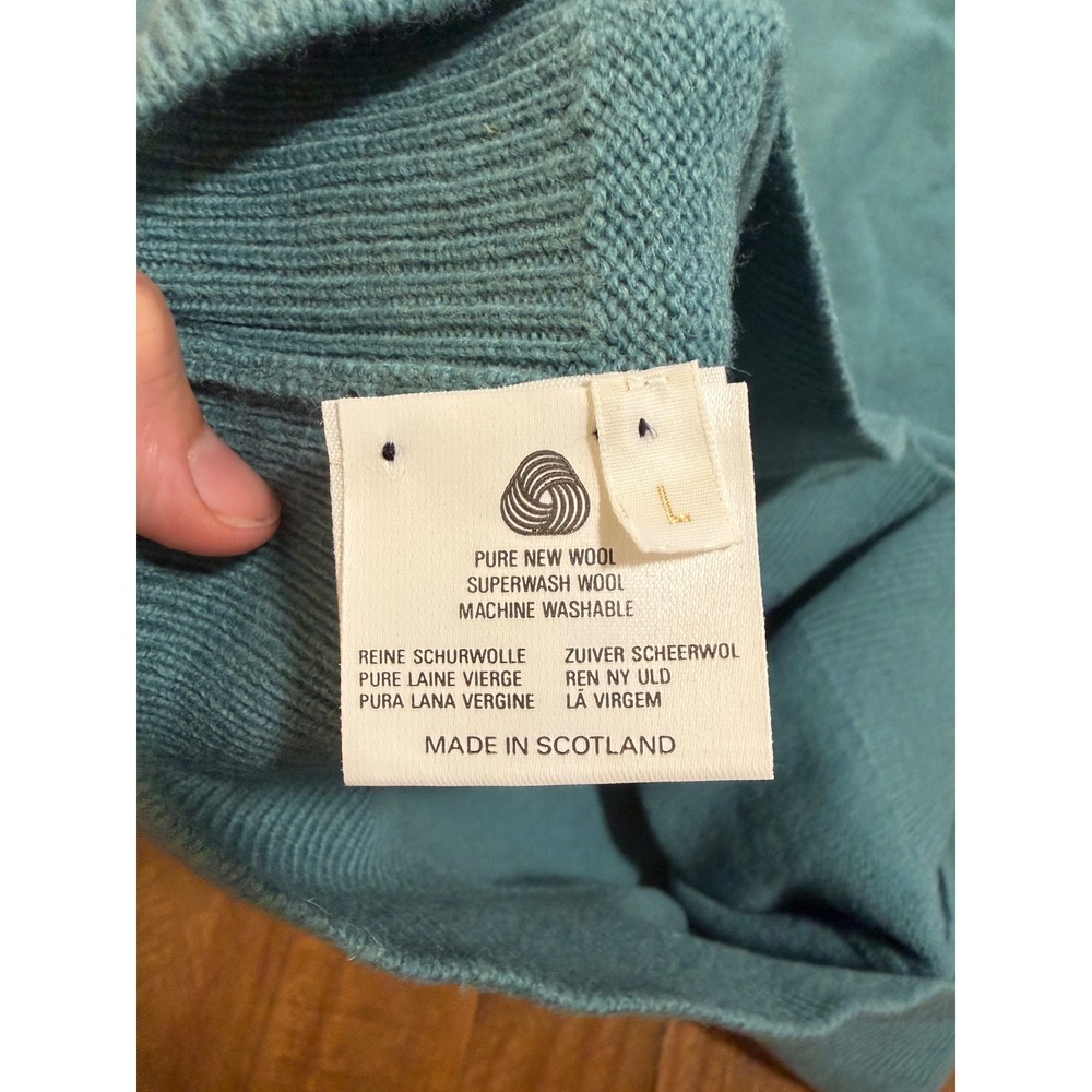Pringle of Scotland Mens Large Teal Pure New Wool Crewneck Sweater Made Scotland - Picture 8 of 10